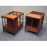 A matched pair of mahogany Canterbury / lamp tables with base drawer on brass up castors 50 x 38 x