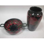 A Moorcroft pomegranate pattern twin-handled bowl and a similar vase (2)