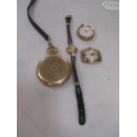 A gentleman's 9ct gold wristwatch 7.6g (ex movement), a lady's 9ct gold Longines wristwatch, 2.4g (