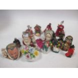 A shoe box of miniature Royal Doulton jugs, with small figurines and others; also Franklin Mint