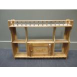 Two small stripped pine hanging shelves, 62 x 75 x 11cm and 90 x 60 x 14cm