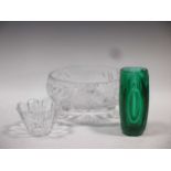 An Orrofors glass vase and other glassware