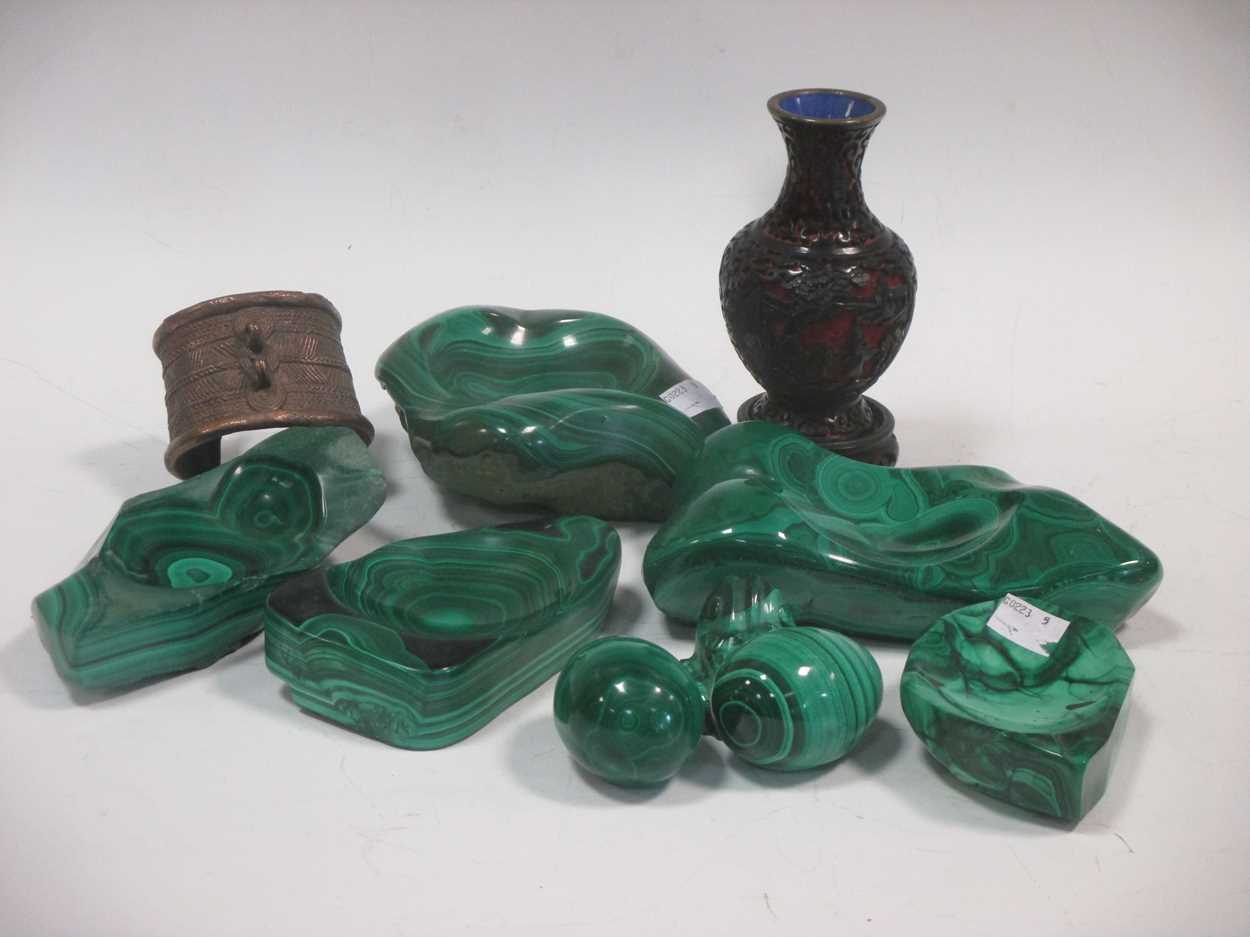 A quantity of malachite and other items