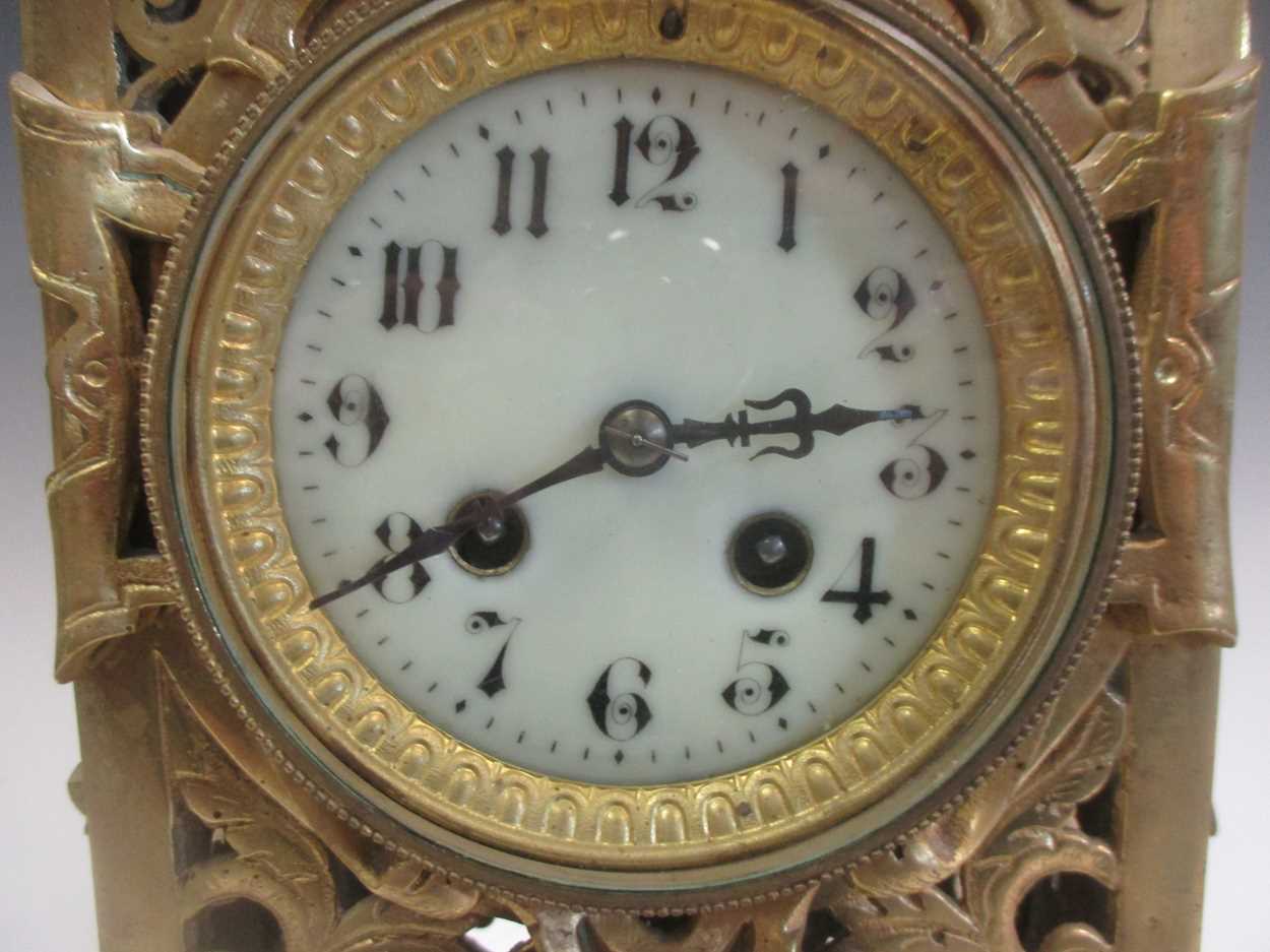 A large brass mantle clock, the white enamelled dial with Arabic numerals, 72cm high - Image 7 of 7