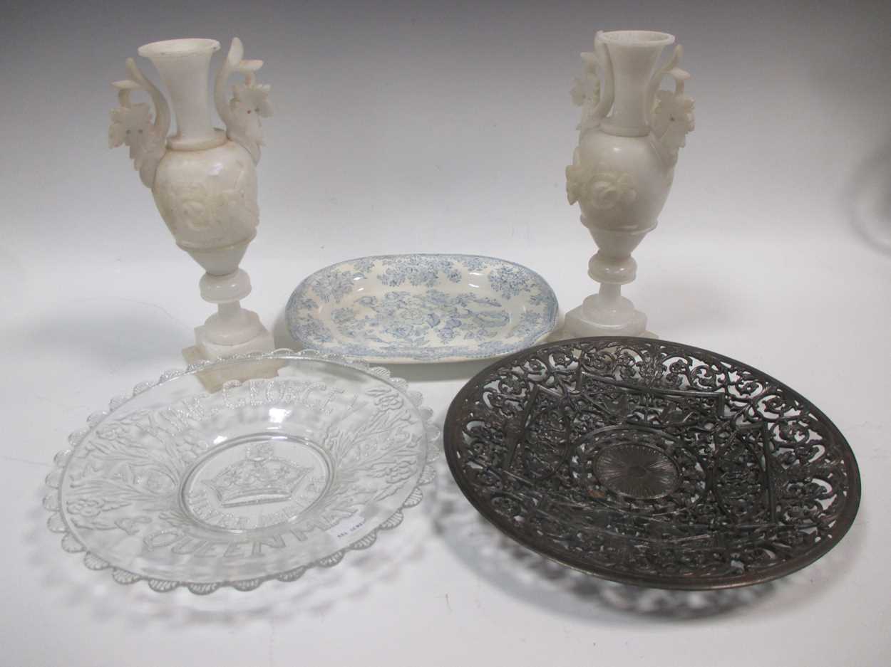 A pair of Alabaster vases and other items