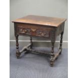 An 18th century and later oak lowboy with carved frieze 74 x 82 x 66cm