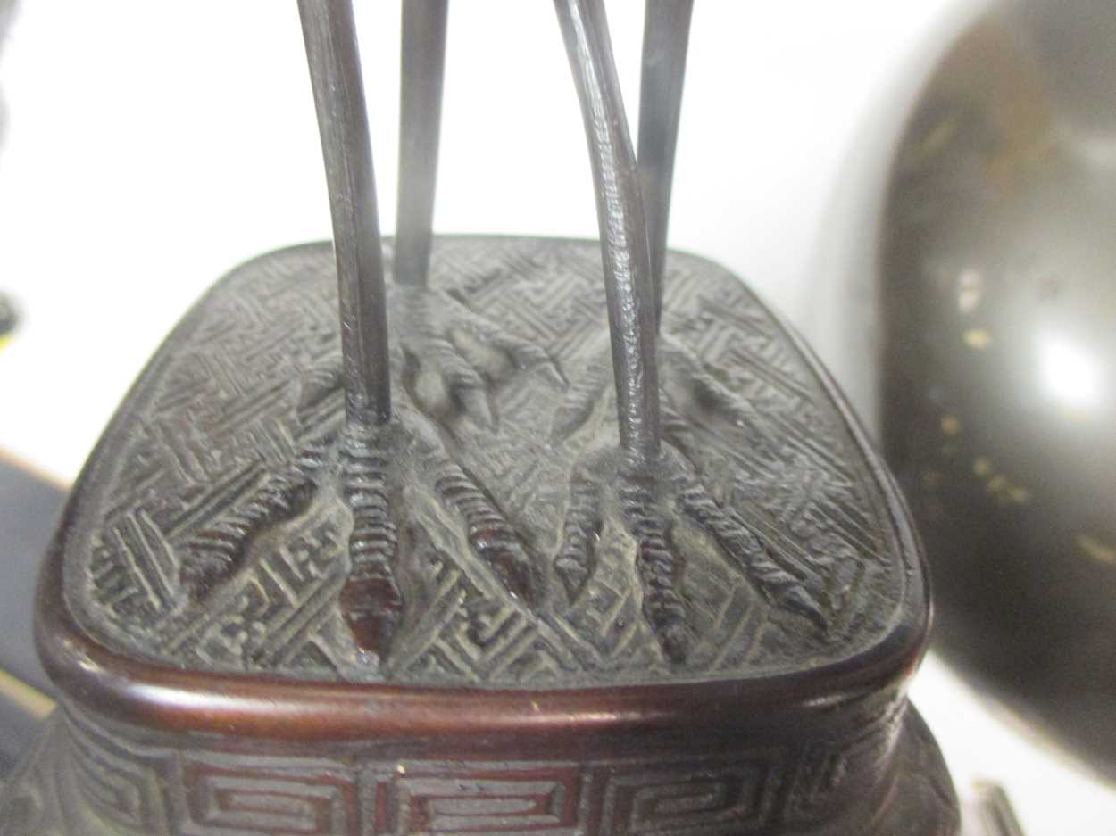 A Japanese bronze vase of bulbous form decorated with cherry blossoms with signature to side, 23cm - Image 3 of 6