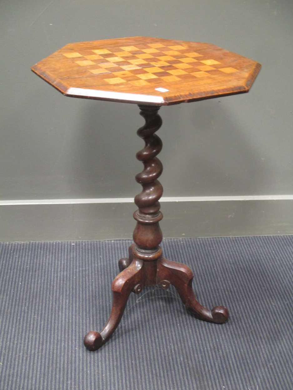 A Victorian rosewood chess table (70cm high and 52cm wide) and faux rosewood occasional table ( 69cm