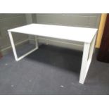 A contemporary Heals white glass and steel desk 72 x 160 x 80cm