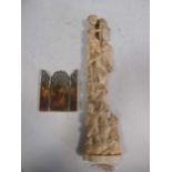 A Japanese ivory figural group together with a 19th century ivory triptych (2)