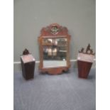 Two 19th century candle boxes and a fretwork frame mahogany wall mirror (3)