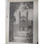 A group of Cambridge etchings to include Kings College, Queens College bridge, Bridge of Sighs St