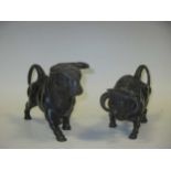 Two hollowcast bronze models of bulls