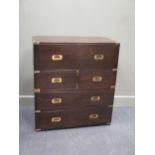 A "Charlotte Hurstmann" mid 20th century teak campaign style secretaire chest of five drawers 102