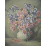 A 20th century still life of flowers in a white jug, signed lower right Rosemary Brown 1952,oil on
