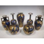 Three pairs of Thomas Forrester Phoenix vases and another (7)