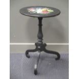 A Victorian floral painted circular slate top occasional table,