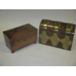 A Victorian walnut and brass bound correspondence box and a George III two-compartment sarcophagus