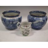 A pair of blue and white jardinières with printed mark Cauldon England to base together with a