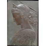 A late 19th/ early 20th century bronze plaque of a lady after Donatello's St Cecilia 21.5 x 14.