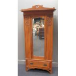 An Art Nouveau period satin walnut wardrobe 203 x 84 x 40cm