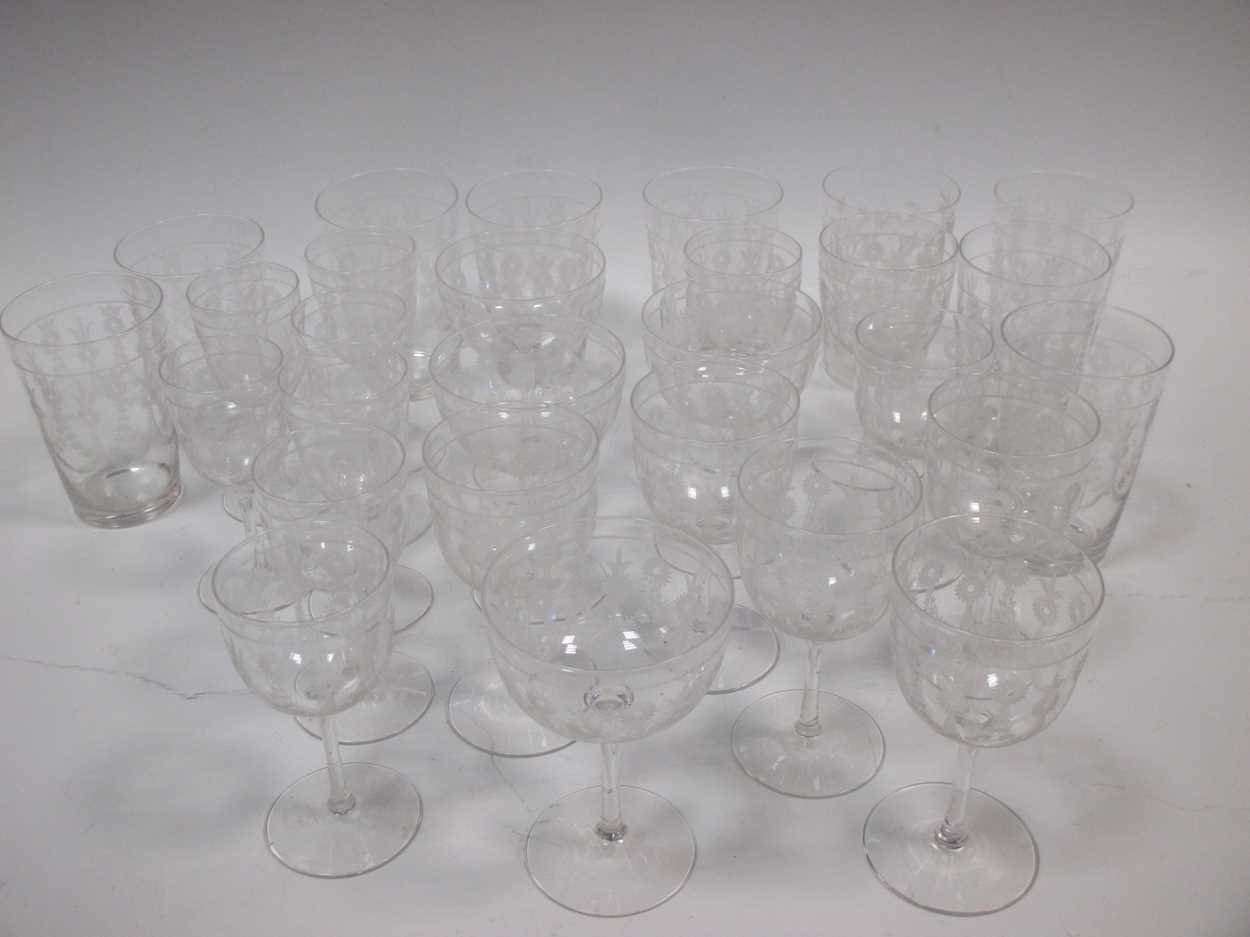 A collection of etched Edwardian glass stem ware - Image 5 of 6