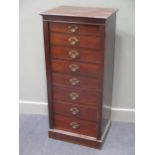 A late 19th century mahogany Wellington chest of eight graduating drawers on a plinth base 122 x