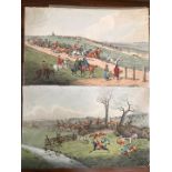 Chasing the stag, a pair of 19th century comical hunting scenes,