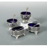 Two pairs of Victorian silver salts,