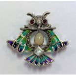 An opal, ruby and plique-à-jour enamel owl brooch / pendant,
