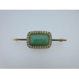 A jade and seed pearl bar brooch with a late Georgian memorial inscription,