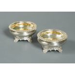 A pair of George IV silver cauldron salts,