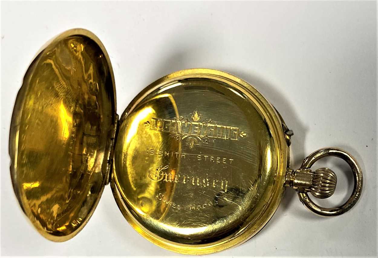 Unsigned – A lady’s Swiss 18ct gold open faced fob watch retailed by L.G. Weygang, Guernsey, - Image 4 of 6