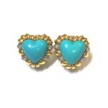 A pair of Italian made turquoise and diamond ear clips,
