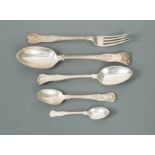 A 32 piece set of Edward VII silver flatware with 42 silver and 44 silver plated additions,