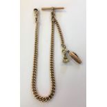 A Victorian 9ct rose gold 'Albert' watch chain with attachments,