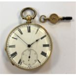 Unsigned - An open faced pocket watch marked 'K18',