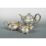 A William IV silver three piece tea service,