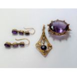 A trio of amethyst set jewels,