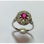 A ruby and diamond cluster ring,