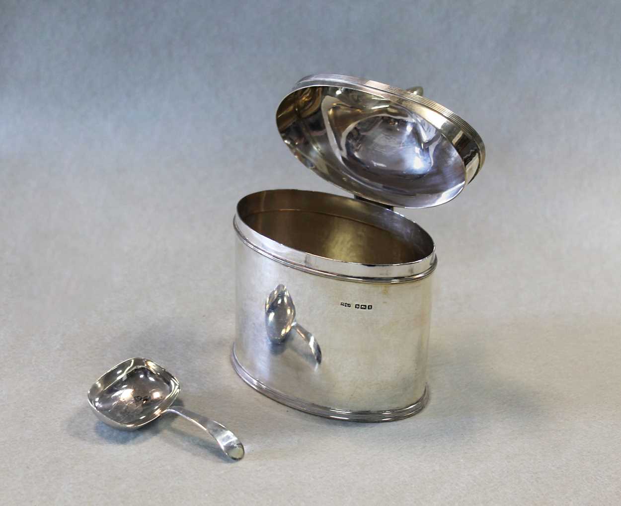 A George V silver tea caddy and caddy spoon, - Image 2 of 9