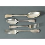 A 21 piece set of Victorian silver flatware with 7 additions,