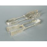 Two pairs of Victorian silver asparagus tongs,