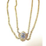 A possibly French choker style double row necklace with enamelled plaque,