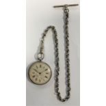 Jacot, Geneve - A lady's slimline open faced pocket watch and 'Albertina' chain,