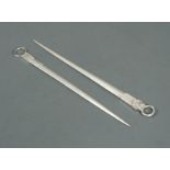 Two George III silver meat skewers,