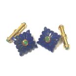 A pair of lapis lazuli and emerald chain cufflinks,