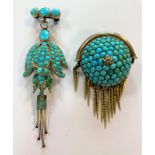 Two Victorian turquoise set brooch / pendants,