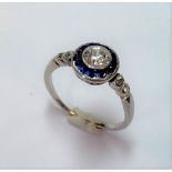 An Art Deco sapphire and diamond target style ring,