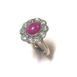 A ruby and diamond cluster ring,